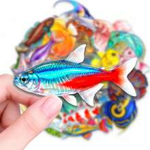 50pcs Colorful Tropical Ornamental Fish Doodle PET Stickers, Diverse Designs, Enhance Thinking And Creative Action Abilities, Art Supplies, Children Sticker Toys - Multicolor - View 1