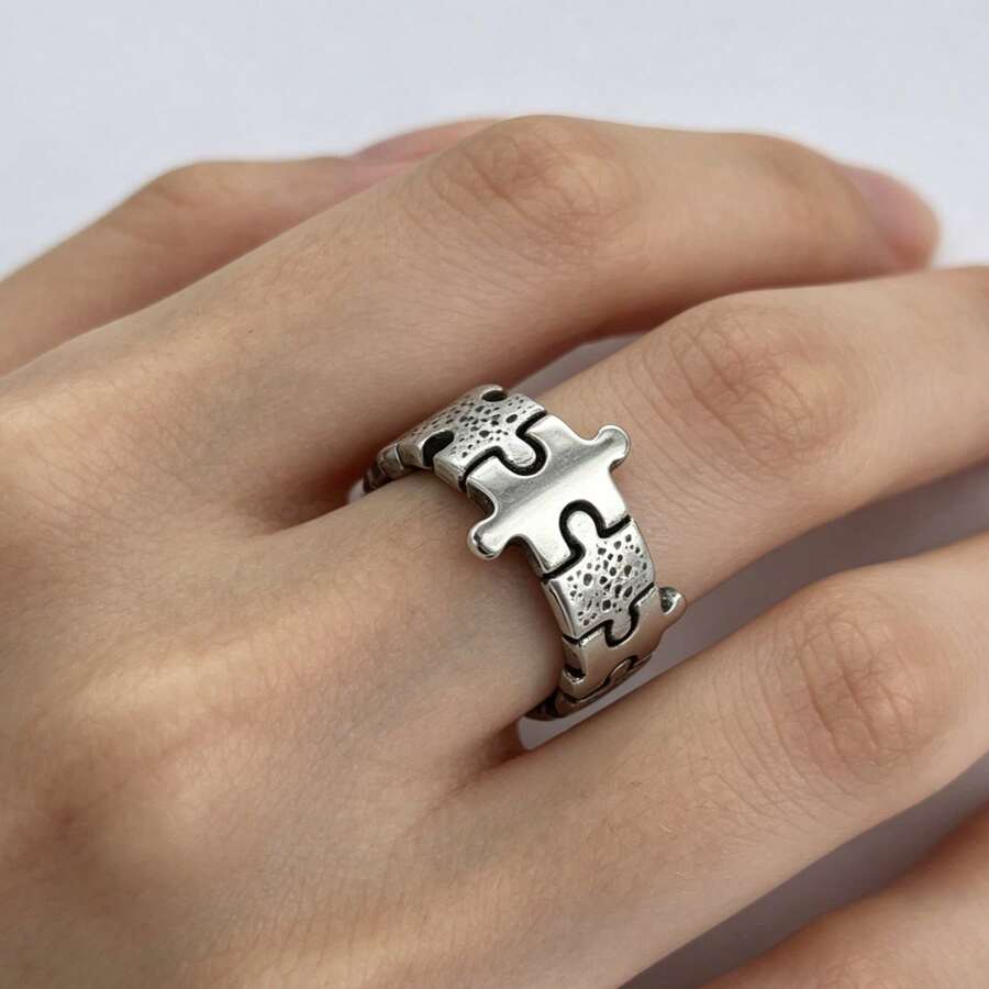 1pc Fashion Minimalist 316 Stainless Steel Puzzle Style Unisex Ring, Christmas Halloween Gift For Colleagues And Friends - Ring - View 1