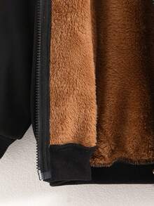 Boys' Casual Solid Color Zip-Up Raglan Long Sleeve Fleece Jacket Outerwear, Autumn/Winter - Black - View 7