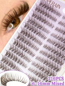 216pcs Brown Single Cluster False Eyelashes, Transparent Stem, Soft Brown Layered Fine Eyelash Tips, Creating Natural Enhanced Makeup Effect, Transparent Seamless Base Stem Invisible Fit, Suitable For Daily Natural Makeup, Weekend Outings And Various Holiday Looks - D - View 9