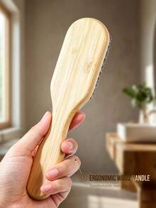 1pc Solid Wood Hair Brush, Professional Unscented Beard Brush With Smooth Nylon Bristles, Can Create Multiple Hairstyles. Can Detangle Hair, Create Smooth Long Hair/Fluffy Curly Hair/Slicked Back Hair/Fade Haircut Etc. Can Be Used For Blow Drying, Styling And Washing Hair. Can Be Used In Bathroom/Makeup/Scalp Massage/Travel/School/Office And Hair Salon. Comb, Beard Brush, Fade Comb, Cleaning Comb, Styling Comb, Straightening Comb, Curling Comb, Detangling Comb, Edge Comb, Hair Care Product Tool, Hair Care - A - View 9
