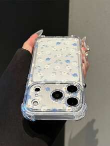 بطانية هاتف TPU ناعم شفاف بزهور بيضاء وزرقاء فاتحة مع وسادة هوائية مقاومة للصدمات، غلاف حماية شفاف بزهور باستيل متوافق مع Apple 18 Pro/17/16/15/14/13/12/11 Pro Max Plus - شفاف - مشاهدة 3