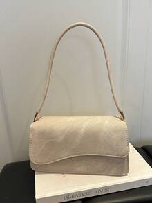 Fashion Solid Color Asymmetrical Flap Vintage Minimalist Elegant Shoulder Bag - Beige - View 8