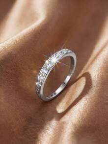 1pc Elegant Rhinestone Ring, Exquisite & Unique, Suitable For Women Attending Parties And Balls, Carefully Crafted Jewelry, Ideal Anniversary Gift For Girlfriend - Plain Ring - View 5