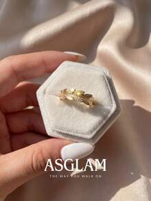 1pc Elegant Fashion Design Gold & White Zirconia Women's Ring, Suitable For Anniversary Birthday Gift - Gold - View 6