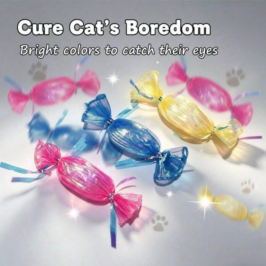 Cat Wrinkles Tool, Colorful Candy Cat Chewing Tool, Built-In Sound Paper, Lightweight Interactive Cat Tool, Helps Relieve Boredom, Soft Tooth-Biting Tool For Kittens, Random Color 3 Pieces Set, Without Batteries - View 1