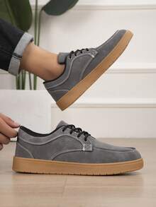 Herr sneakers med låg profil, enfärgad snörningsdesign, rund tå, lämpliga för alla säsonger, pendling, dagligt bruk och outfits - Mörkgrå - Visa 3