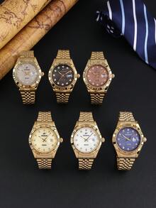 RICECGO 1pc Business Gold Men's Quartz Watch - Gold - View 10