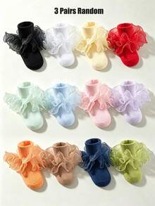 1/3/6 Pairs Toddler Girls Princess Style Multi-Layer Tulle Ruffle Lace Socks - Essential For Girls, Suitable For Halloween And Autumn Outfits - Multicolor - View 8