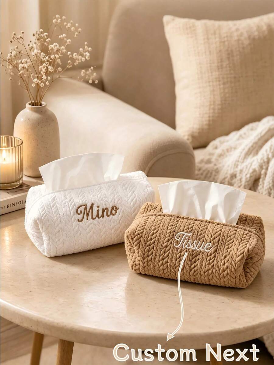 1 cái vỏ hộp khăn giấy thêu cá nhân hóa, túi đựng khăn giấy bằng vải dệt kim mềm tùy chỉnh tên, phong cách Ins Bắc Âu trang trí nhà cửa, quà tặng lý tưởng cho tân gia, sinh nhật, bạn bè, gia đình và Giáng sinh - Nhiều màu - Xem 1