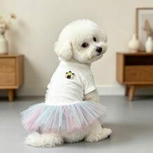 1pc Cartoon Bear Patch Dog Princess Tutu Dress Tulle Skirt Soft Pet Outfit For Small Dogs - White - View 9