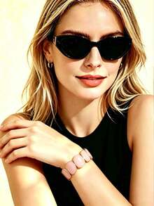 1pc Pink Minimalist Elegant Bracelet Unique Design Luxurious Elegant Women's Bangle Suitable For Daily Wear Gift Accessory - Pink - View 3