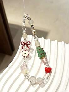 1pc Christmas Tree Apple Phone Chain INS Style CCD Beaded Chain Camera Lanyard Key Pendant - Multicolor - View 2