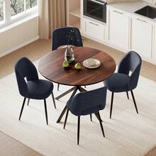Folding Dining Table And Chairs Set Of 4, Easy Clean Round Dining Table With Padded Chairs Durable Dining Furniture Set Suitable For Dining Room And Kitchen - Brown Table + Dark Blue Chair - View 12