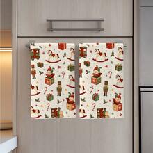 2PCS Kitchen Towels Vintage Christmas Theme Print 40*60cm Retro Style Rectangular Microfiber Kitchen Towels, Dish Cloths, Tablecloths, Hand Towels, Christmas Kitchen Decor, Home Decor, Neighbor Housewarming Gift, Perfect For Kitchen And Bathroom Use, Suitable For Housewives And Family Gathering Gifts, Great Value, Household Essential - White - View 8