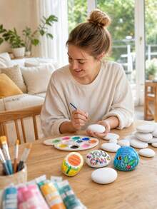 20 Medium Smooth White Painting Stones - Flat And Selected, Suitable For Crafts, Art, Decoration - No Chemical Components, Smooth Surface For Flat Effect, Suitable For Beginners And Craft Projects, Craft Supplies, Art Projects, Decorative Stones - Multiple Styles - View 3