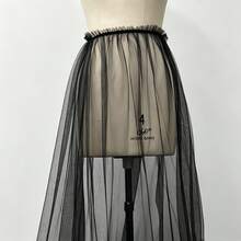 1pc Bridal Train Layered/Cake Skirt, Black Sheer Elastic Waist Long Tulle Skirt, Length 110cm - Multicolor - View 6