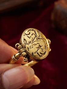 Fashion Unique Gold‑Tone Engraved Open Ring Suitable For Daily Party And Halloween Wear Halloween Gift Valentines Day Gift. - Gold - View 1