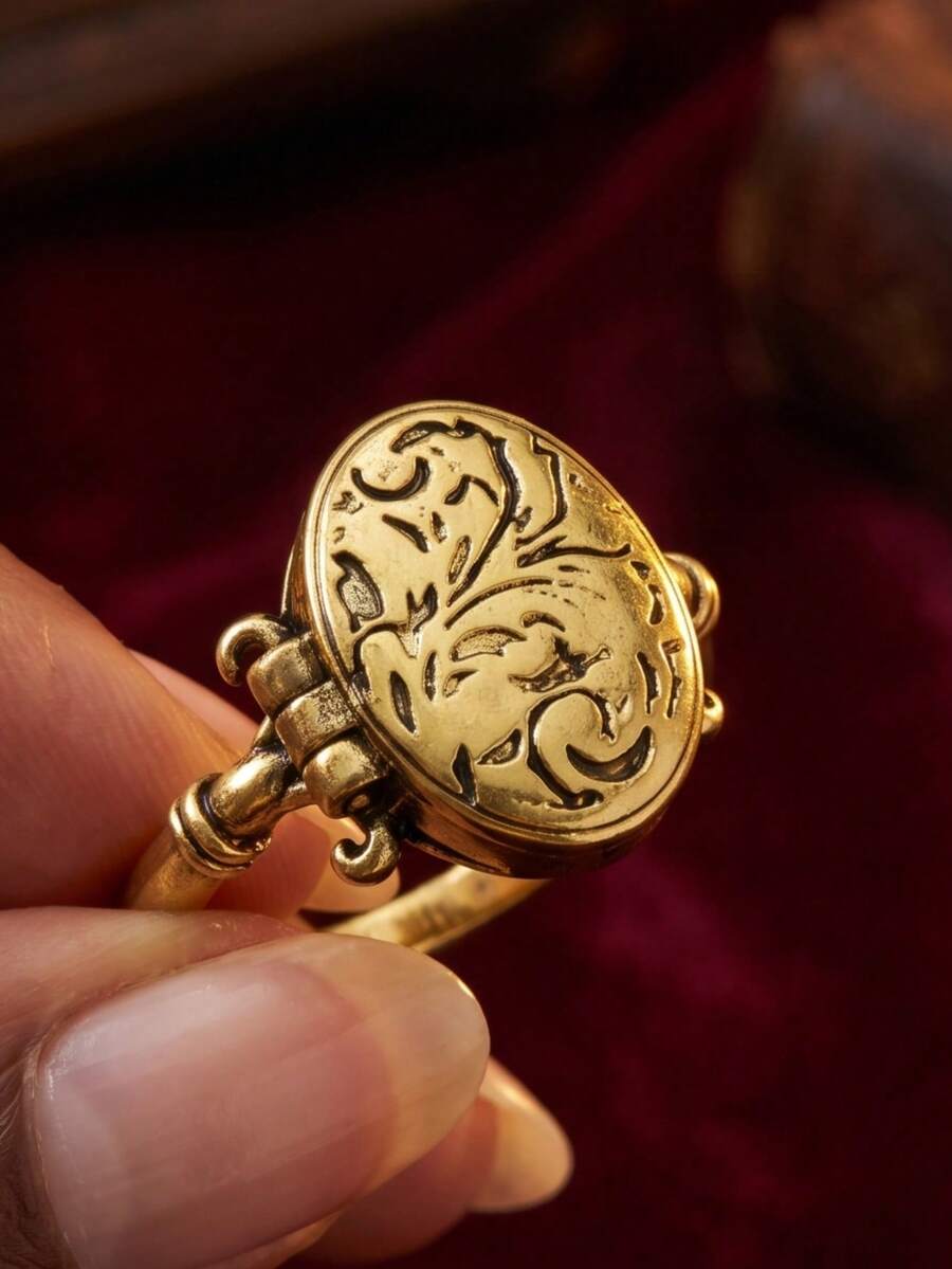 Fashion Unique Gold‑Tone Engraved Open Ring Suitable For Daily Party And Halloween Wear Halloween Gift Valentines Day Gift. - Gold - View 1