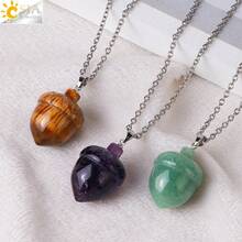 1pc Natural Stone Carved Pine Cone Pendant Necklace, Healing Amethyst Crystal Christmas Jewelry, Unisex H081 - Necklace - View 2