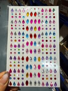 3/1Sheets 3D Rhinestone Face Body Gem Stickers,Shiny Multi‑Color Crystal Rhinestone With Water Droplet Shape, Heart-Shaped, Aurora Circular, Horse Eye Self‑Adhesive Jewel Decals, Festival Rave Party Makeup Decor For Face, Body, Nail & DIY Craft - Multicolor - View 10