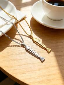 1pc Stainless Steel Exaggerated Fishbone Twist Chain Necklace Unisex Daily Wear Festival Wear Niche Luxury Gift - Photo Box - View 1