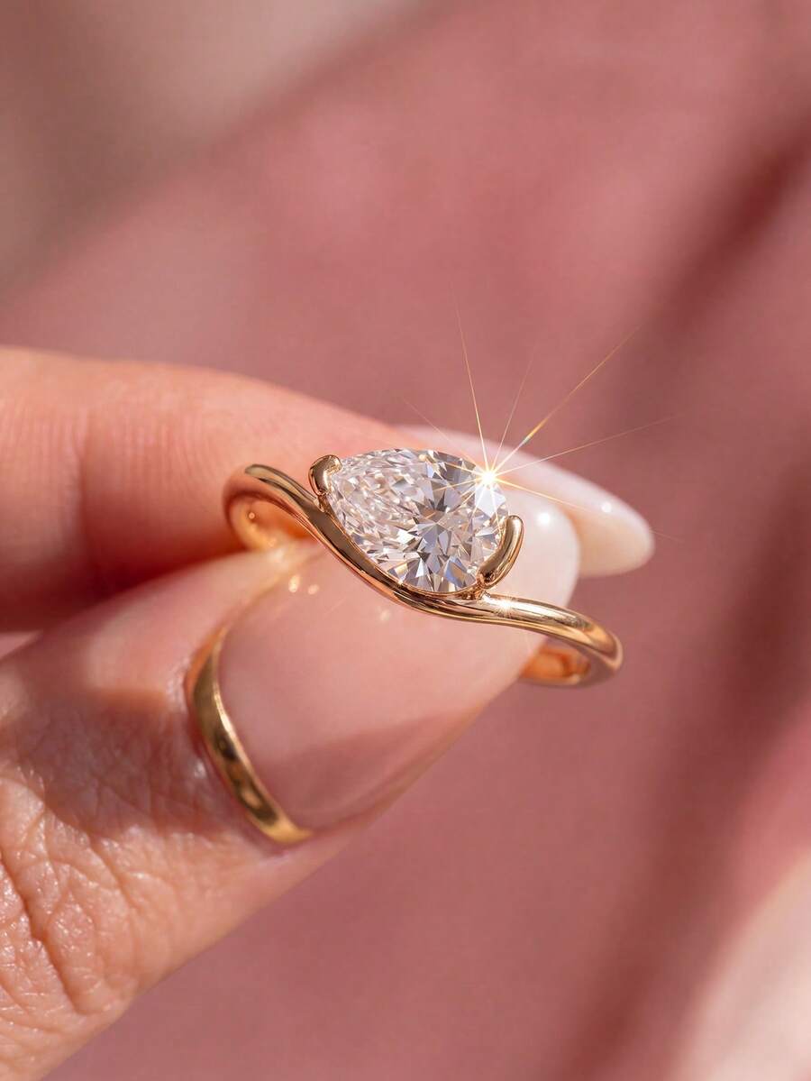1 buah Cincin Berlian Imitasi Gelombang Tetesan Air Mata Perak Sterling 925, Perhiasan Unik dan Indah, Hadiah yang Cocok untuk Menghadiri Pesta Dansa, Pertemuan, dan Acara Lainnya