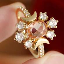 Lightweight And Luxurious Starry Crescent Women's Ring, Set With Synthetic Zirconia, Suitable For Daily Commuting And Travel, Emitting A Soft Touch - Two-color - View 3