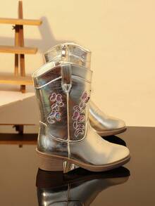 Girls' Princess Boots, New Autumn/Winter Warm Tall Boots For Little Girls, Children's Embroidered Western Boots - Gold - View 3