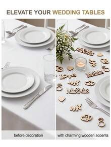 Natural Wooden Confetti, Including Mr&Mrs, Heart, Ring And Leaf Patterns. Natural Rustic Wedding Table Decoration DIY Paper Craft, Perfect For Wedding, Engagement, Valentine's Day Table Decor. DIY Wooden Handmade Gift. Perfect For Table Scattering, Card Making, Party Background Decoration. Easy To Match With Various Romantic Holiday Scene Layouts, Christmas, New Year Gift Decoration Sample - Multiple Styles - View 9