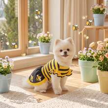 1pc Dog Dress, Cute Bee Striped Print Pet Dress With Small Flutter Sleeves, Suitable For Small/Medium Cats And Dogs, Spring/Summer Daily Wear Or Outings - Yellow - View 7
