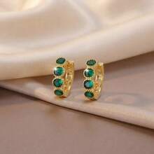 Multi-Color Vintage Palace Style Colorful Rhinestone Inlaid Gold Hoop Earrings, Luxury Sparkling Women's Party Daily Versatile Earring Gift - Multi-color 2 - View 6
