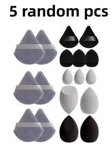 Grey & Black Makeup Sponge Set, 5pcs Random Color Sponges, 3 Makeup Eggs, 3 Mini Makeup Eggs, 3 Mini Finger Puff. Universal Makeup Sponges For Foundation, Cream Foundation And Loose Powder, Multi-Color Makeup Sponges, Latex Material Dry & Wet Use Foundation, Powder Application Tools, Includes Powder Brush, Latex Material Mixed Sponges And Makeup Sponges, Random Color Multi-Color Mini Makeup Eggs - Multicolor - View 8