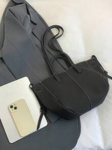 女款極簡打結紋理軟 PU 皮革托特包,大容量休閒通勤單肩手提包 - 彩色 - 查看 11