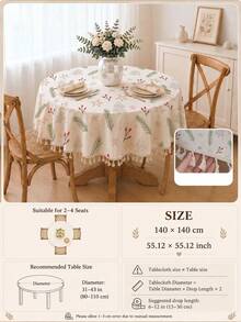 MEMNUN 1PC Christmas Minimalist Branch Berry Christmas Tree Star Print Pattern Tablecloth, Tassel Edge Design, Minimalist Small Tree Dining Tablecloth, Square Round Tablecloth, 140*220cm/140*180cm/140*140cm/90*140cm, Made Of Printed Polyester Blend Material, Christmas Decor Table Decor, Home Decor, Kitchen Decor, Table Cloth Rectangle, Table Cloth Square, Home Decor Suitable For Picnic, Camping, Party, Restaurant Buffet, Home Decoration, Dining Table Surface Decoration, Home DIY, Etc., Christmas Gift - Multicolor - View 13