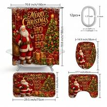 1pc/4pcs Red Background Santa Claus Gift Pattern Multi-Functional Bathroom Decor Shower Curtain Set, Free 12 Hooks, Premium Holiday Atmosphere, Bathroom Mat U-Shaped Floor Mat And Round Toilet Lid Cover, Suitable For All Occasions Decoration, Bathroom Set - Santa Claus Gift Red Background - View 10