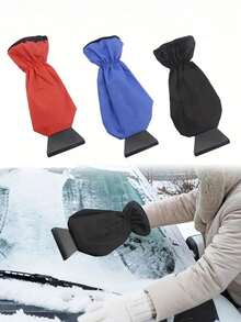 All-In-One Car Ice Scraper & Snow Brush With Thermal Gloves – Heavy-Duty Winter Snow Removal Kit, Windshield Squeegee & Shovel Attachment, Scratch-Free De-Icer, One-Hand Operation (Black/Red/Blue) - A - View 2