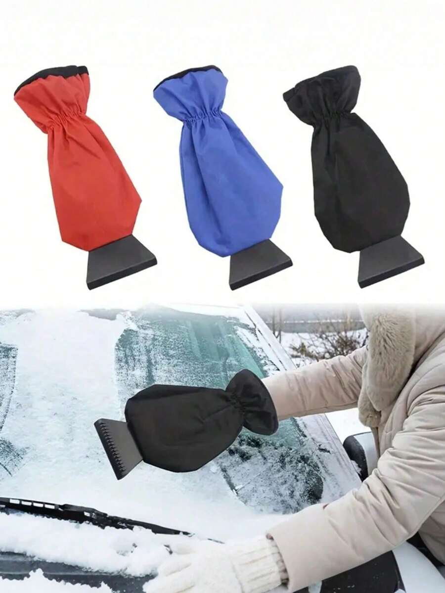 All-In-One Car Ice Scraper & Snow Brush With Thermal Gloves – Heavy-Duty Winter Snow Removal Kit, Windshield Squeegee & Shovel Attachment, Scratch-Free De-Icer, One-Hand Operation (Black/Red/Blue)