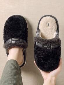 Men's Plush House Slippers, Slip-On Thermal Lined Warm Thick Sole Closed Toe Slippers For Autumn/Winter - Grey - View 8