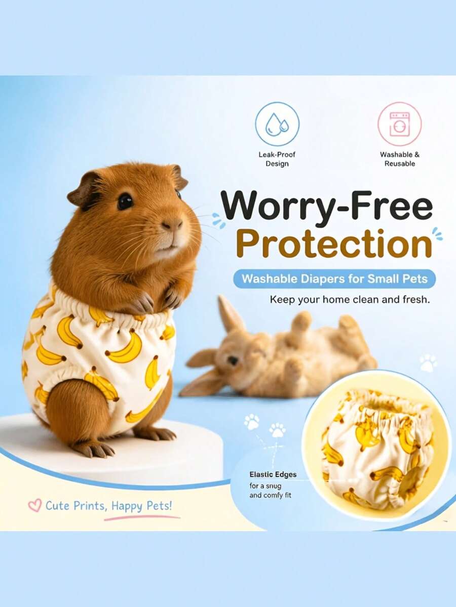 1pc Reusable Washable Small Pet Underwear, Soft Printed Fabric, Leak-Proof Protective Pants, Suitable For Squirrels, Guinea Pigs, Rabbits, Sugar Gliders, Random Color, Reusable Diaper, Outdoor Supplies, Training Cleaning, Small Pet Care Supplies - Multicolor - View 1