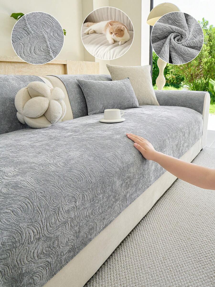 1 Buah Bantal Sofa Anti Selip Chenille Warna Solid Bergramasi Tinggi untuk Semua Musim, Gaya Minimalis, Kain Dekoratif & Pelindung Sofa untuk Rumah, Dapat Dicuci dengan Mesin. - Light Grey - View 1