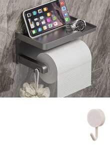 No-Drill Toilet Paper Holder With Hook, Self-Adhesive Wall-Mounted Toilet Paper Rack, Bathroom Storage Rack, Towel And Tissue Paper Holder, Rust-Proof Storage Rack - Multicolor - View 13