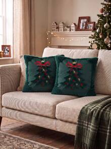 1 New Christmas Tree Star Embroidery Pillow Case, Computer Embroidered Holiday Party Pillow Cover (Pillow Insert Not Included) - Multicolor - View 7