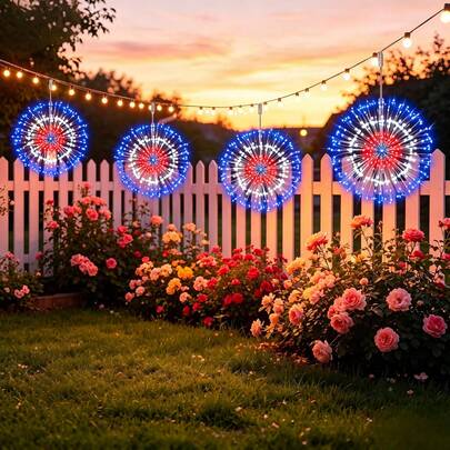 Outdoor Solar Lamp, With Waterproof Design, Colorful Lamp For Garden Decoration, Suitable For Garden Parties, Patriotic Themes, Independence Day And Commemorative Days Decoration