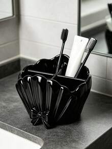 Bow Lace Shell Shaped Four Grid Toothbrush Holder, Bathroom Sink Toothpaste And Makeup Pen Compartment Storage Box, Multifunctional Desktop Small Item Classification Storage Basket, Suitable For Household Use - Multicolor - View 5