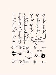 1pc Minimalist Heartbeat Heart Star Arrow Pattern Temporary Tattoo Sticker For Party Gift Holiday Gift Music Festival Arm Shoulder Neck Collarbone Waist Abdomen Waterproof Body Skin - Black - View 4