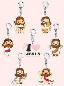 1/6pcs Jesus Lamb Decoration Acrylic Keychain, Multifunctional 2D Acrylic Keychain Pendant, Jesus And Lamb Design, "Jesus Te Ama" Suitable For Decorating Cars And Bags, Also An Ideal Anniversary Gift. - Multicolor - View 12