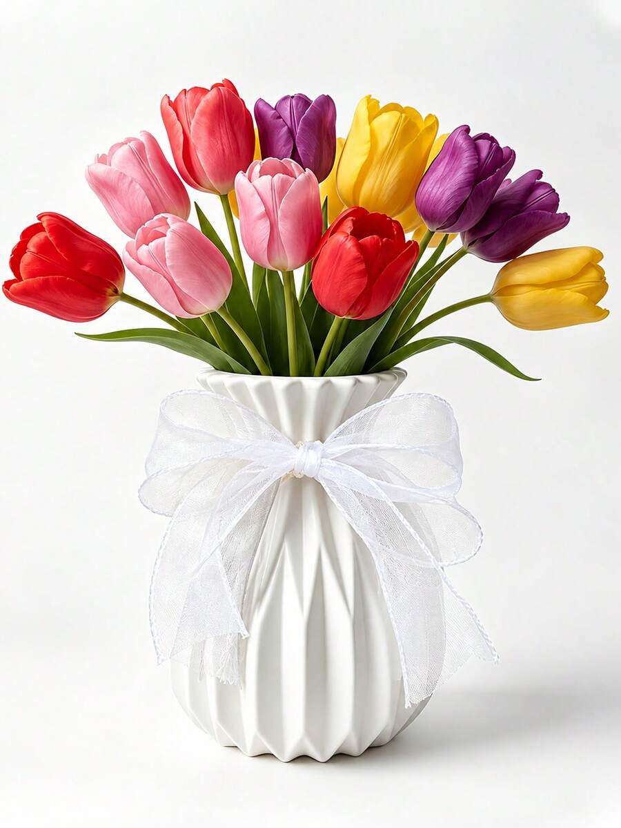 1pc White Bowknot Vase, Minimalist High-End Design, Suitable For Room Decoration, Home Living Room Desktop Study Dining Room Office Decor, Exquisite Craftsmanship. Suitable For Fresh Flowers And Dried Flowers, Minimalist Home Decor, Perfect For Windowsill, Desk, Bedroom, Creating Atmosphere, Essential For Flower Arrangement, Vase Designed Specifically For Fresh Flower Display - White - View 1