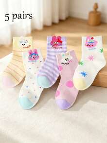 5 Pairs Soft Cute Cartoon Rabbit Children's Socks, Medium Thick, Spring Autumn Winter Casual Sports Girls Socks - Multicolor - View 8