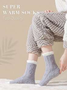 5/10 Pairs Plush Lined Soft Warm Wool Slippers Socks, Winter Warm Socks, Christmas Gift, Suitable For Women Autumn Wear - Multicolor - View 4